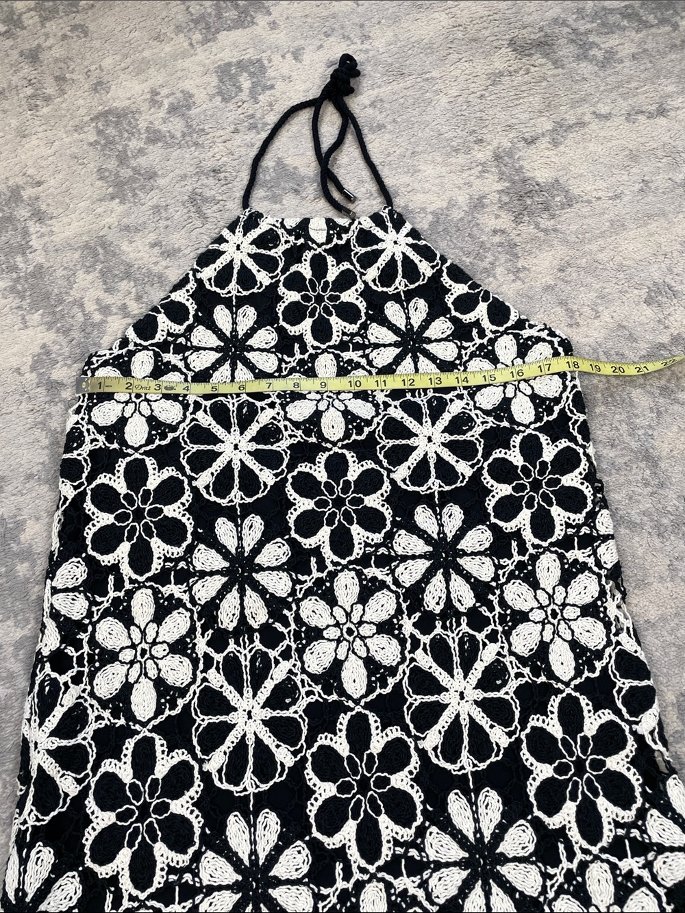 Ramy Brook Irina Floral Crochet Halter Mini Dress Black White Sz L - Picture 7 of 13